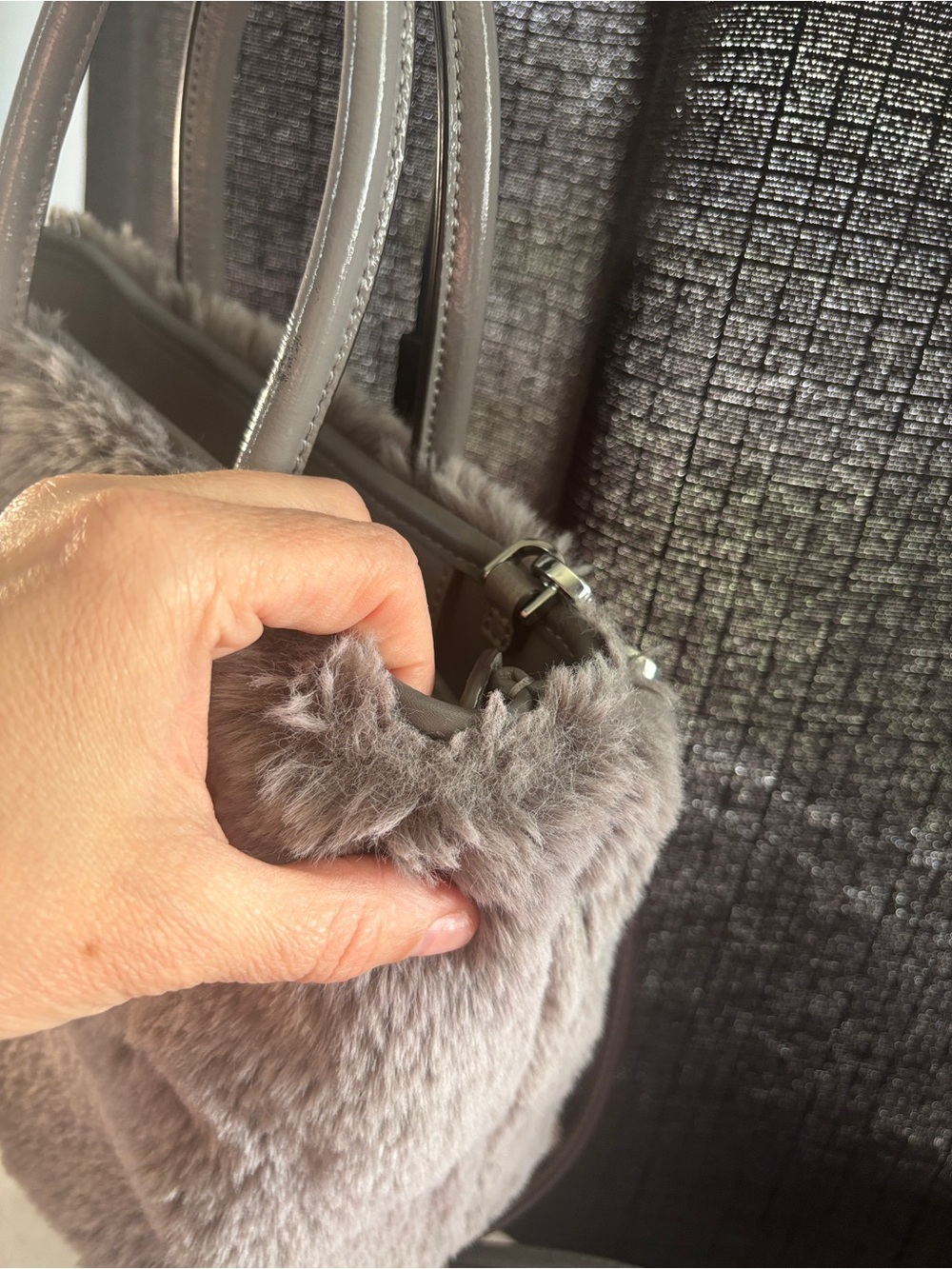 kate spade Gray  Fur Tote with Leather Handles - Picture 5 of 17
